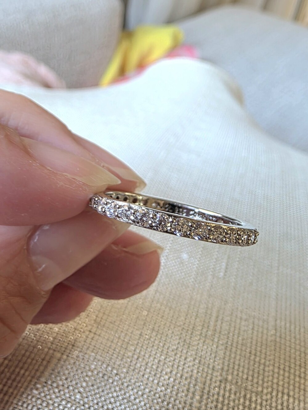 925 Silver Pavé Diamond Eternity Band - White Finish- Size 10.5
